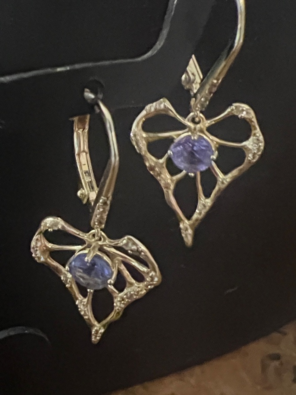 925 Plated Heart Drop Earrings Clear & Purple Stone - Elegant Women's Jewelry